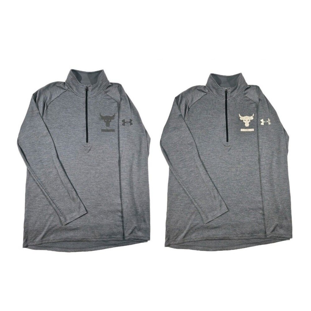 Mens Under Armour Project Rock Tech 1/2 Zip Medium Pitch Gary Reflective Logo